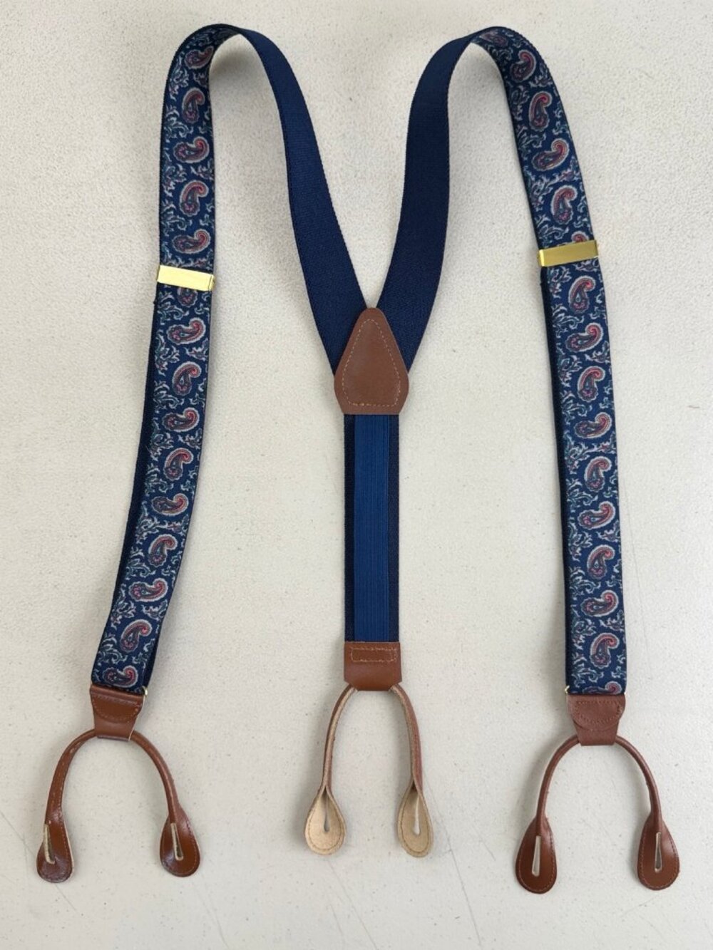 Vintage Paisley Print Blue/Pink Suspenders 60s Adjustable One Size Fits Most Su